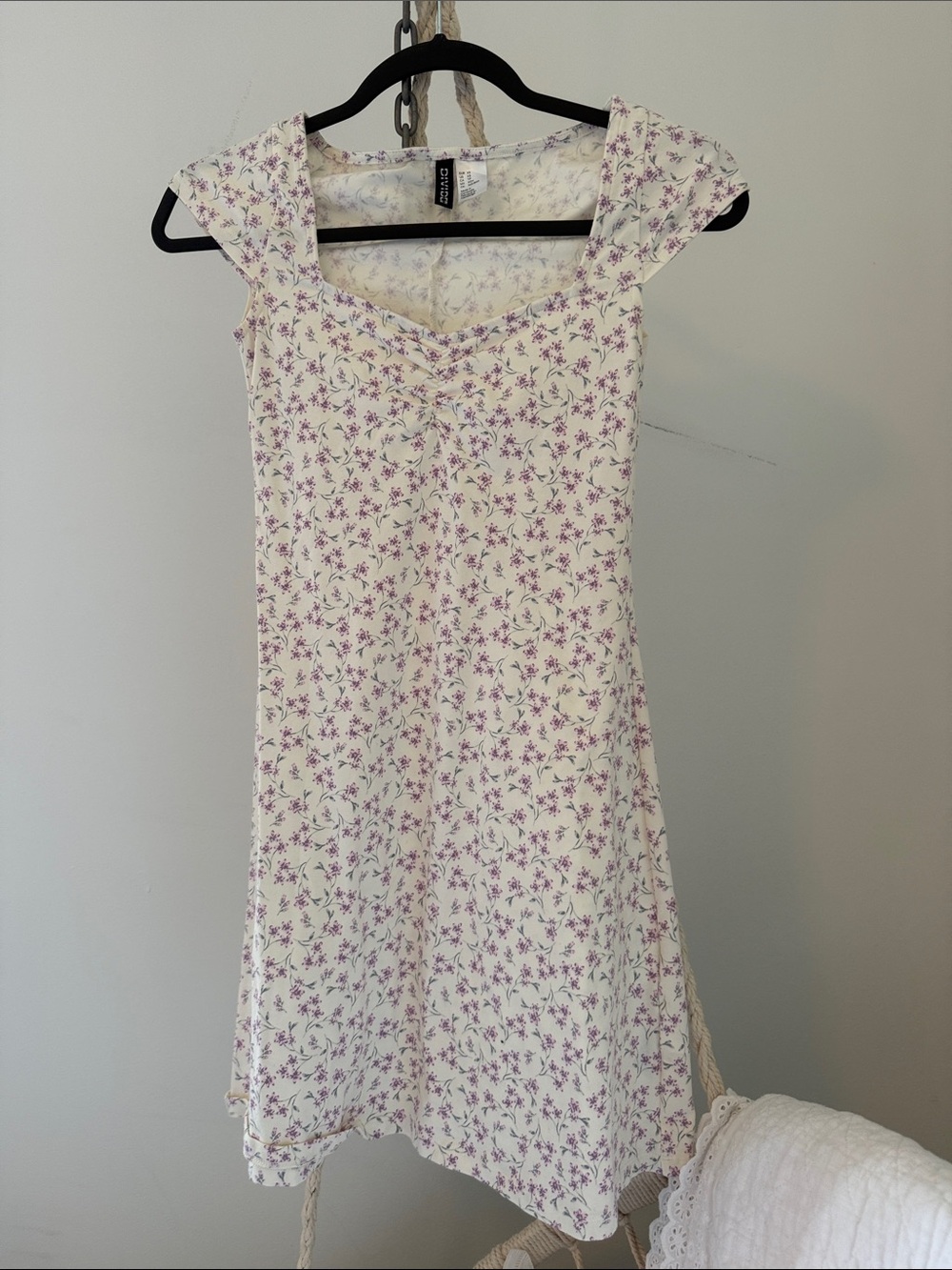 H&M Cream Mini Dress with Purple Floral Print